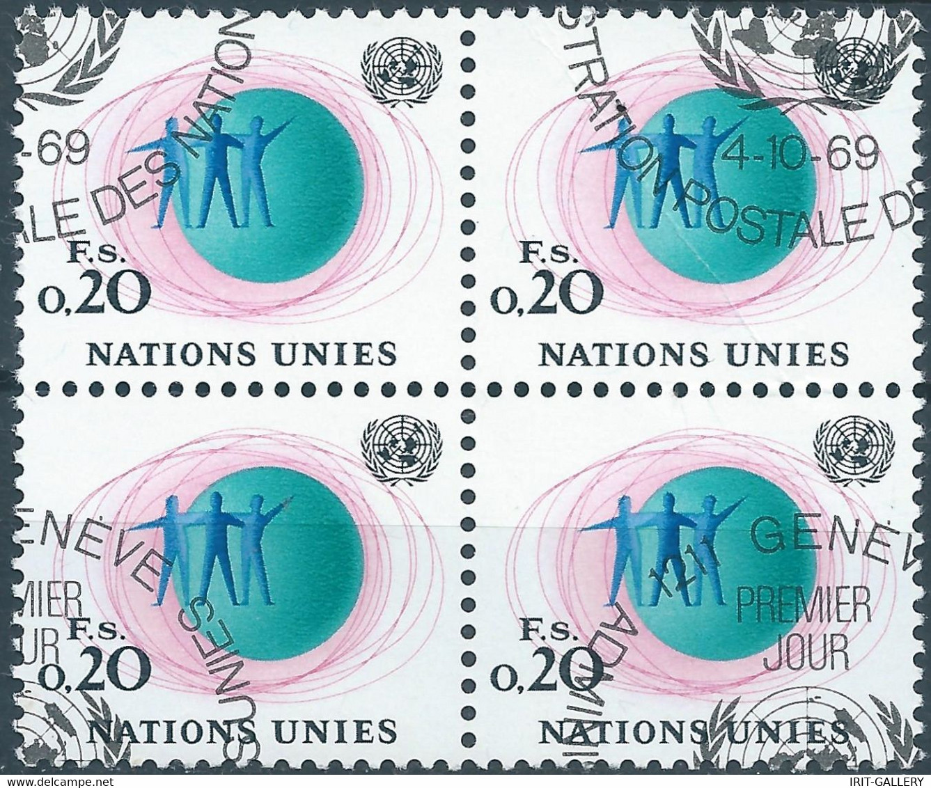 United States,U.S.A,1969 United Nations GENEVA,in Block,obliterated - Used Stamps