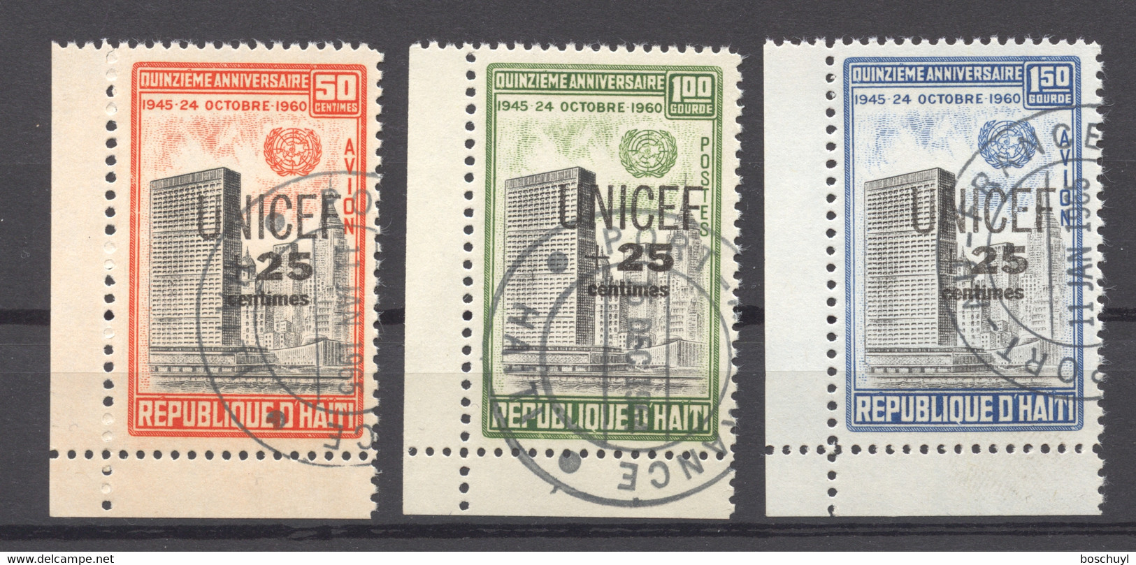 Haiti, 1961, UNICEF, United Nations, Overprinted, Cancelled, Michel 654-656 - Haïti