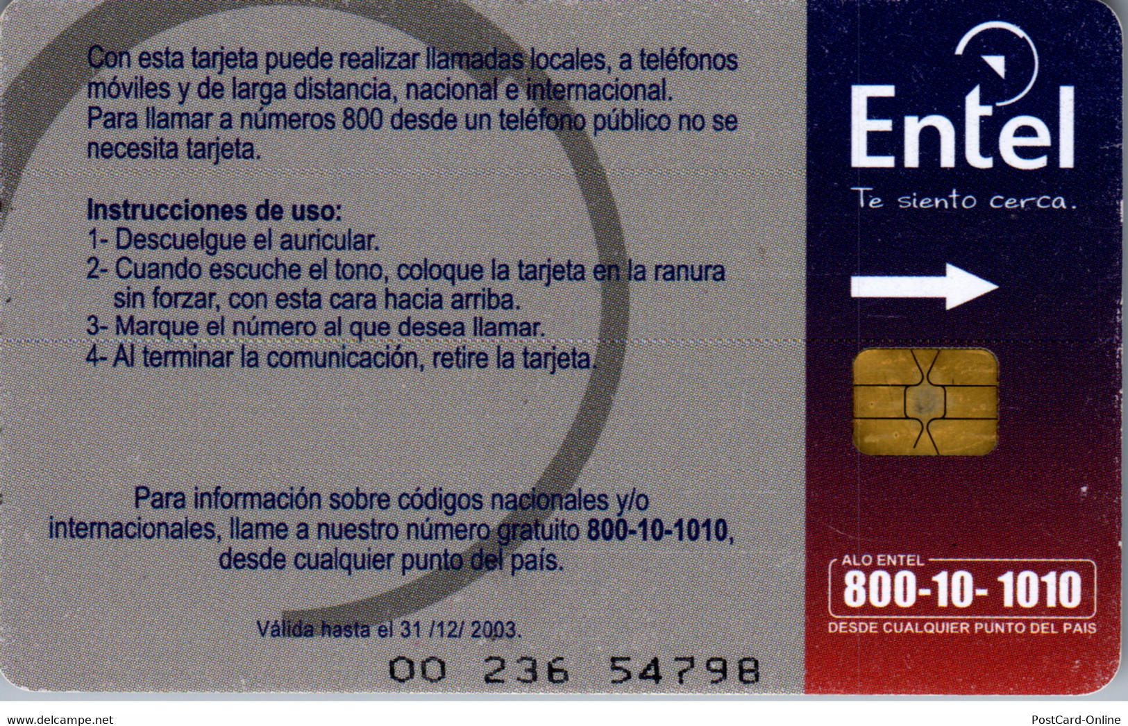 21049 - Bolivien - Entel , Tarjeta Chip , Comunicacion Veloz - Bolivien