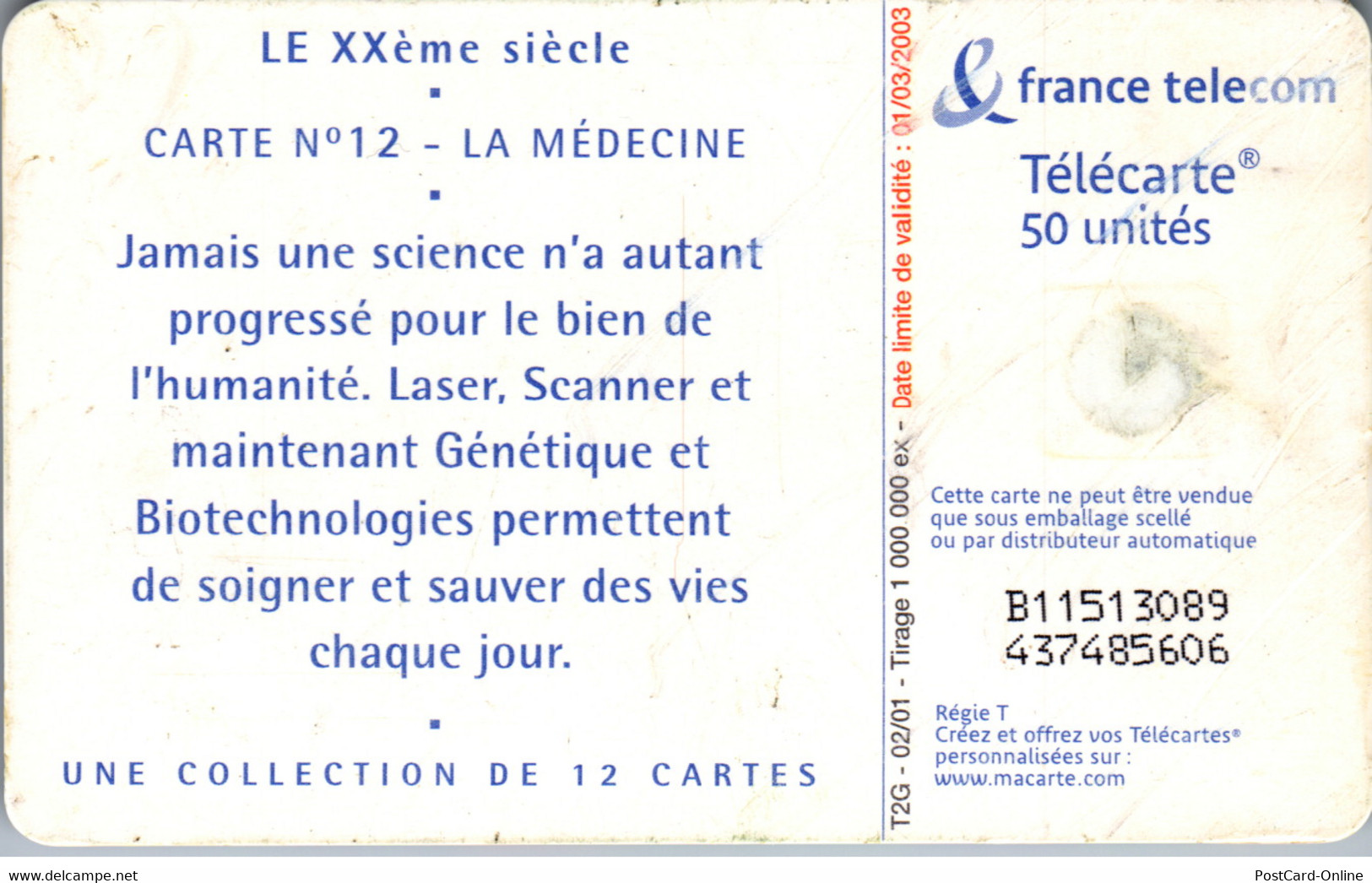 21201 - Frankreich - Le Xxeme Siecle , Carte N° 12 - La Medecine - 2001