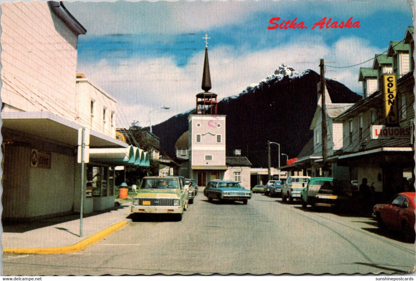 Alaska Sitka Main Street Showing St Michael's Cathedral 1973 - Sitka