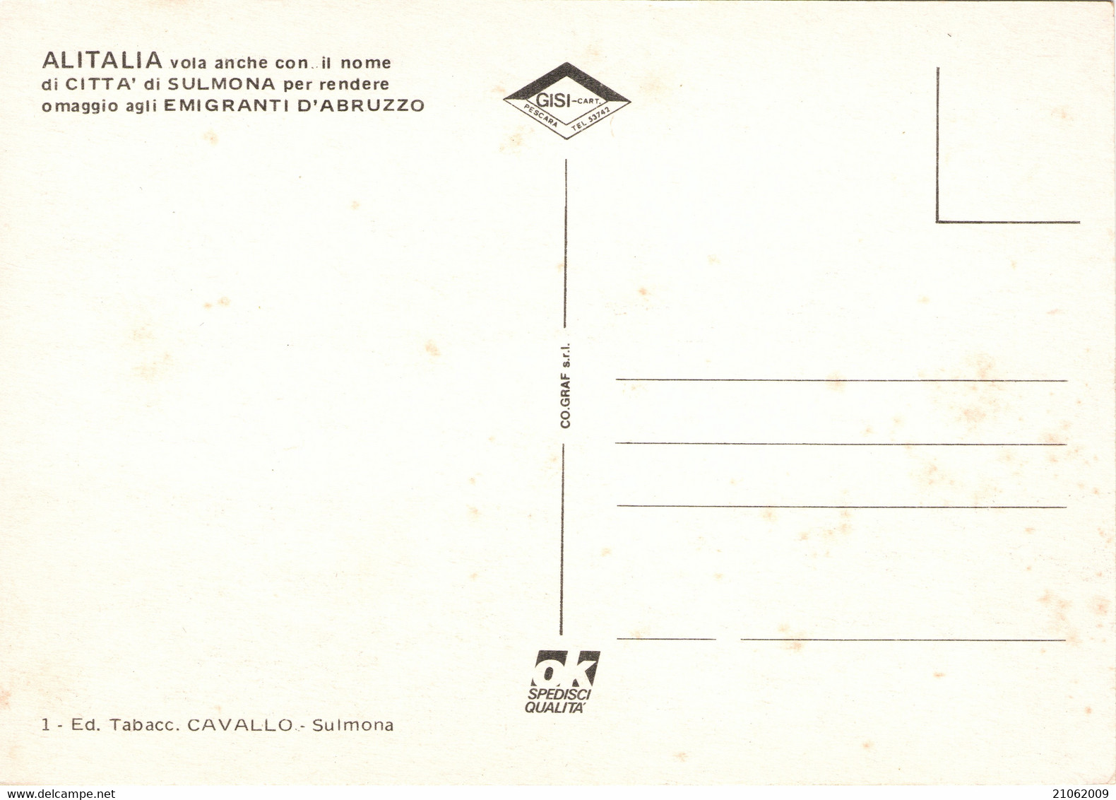 ALITALIA AIR LINES AIRBUS A 319 AEREO AVION AIRCRAFT "CITTA' DI SULMONA" PER OMAGGIARE GLI EMIGRANTI D'ABRUZZO - NEW - 1946-....: Era Moderna