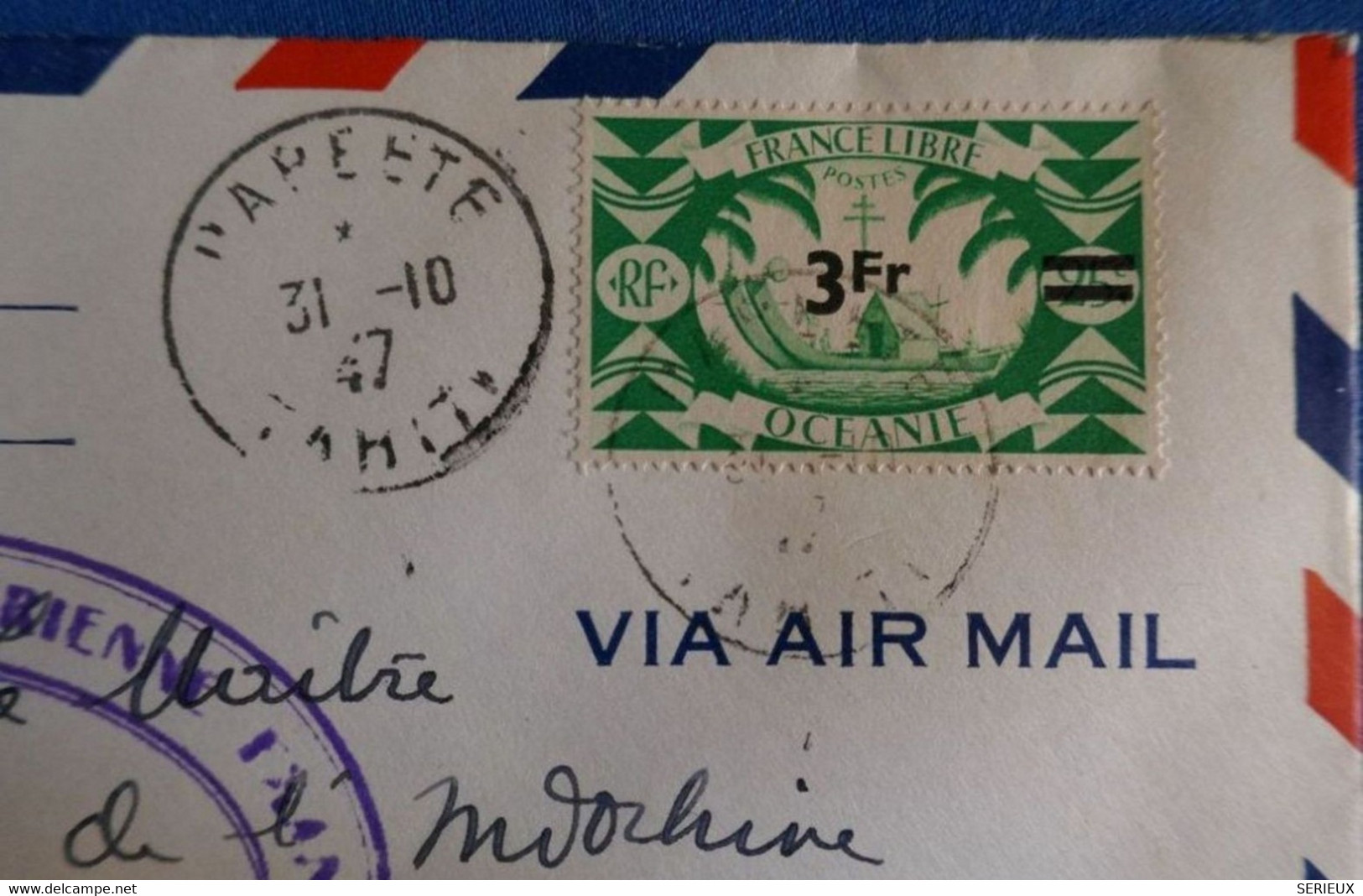 F1 OCEANIE LETTRES RARE PASSAGE DU TARIF 3 F A 4F , LE 1ER JOUR LU.2 NOV 1947 AVEC DEUX EX + 1ER VOL POUR NOUMEA + PAIRE - Storia Postale