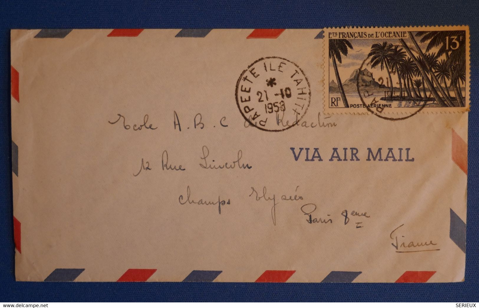 N15 OCEANIE TAHITI BELLE LETTRE 1958 PAPEETE POUR PARIS FRANCE + AFFRANCHISSEMENT PLAISANT - Storia Postale