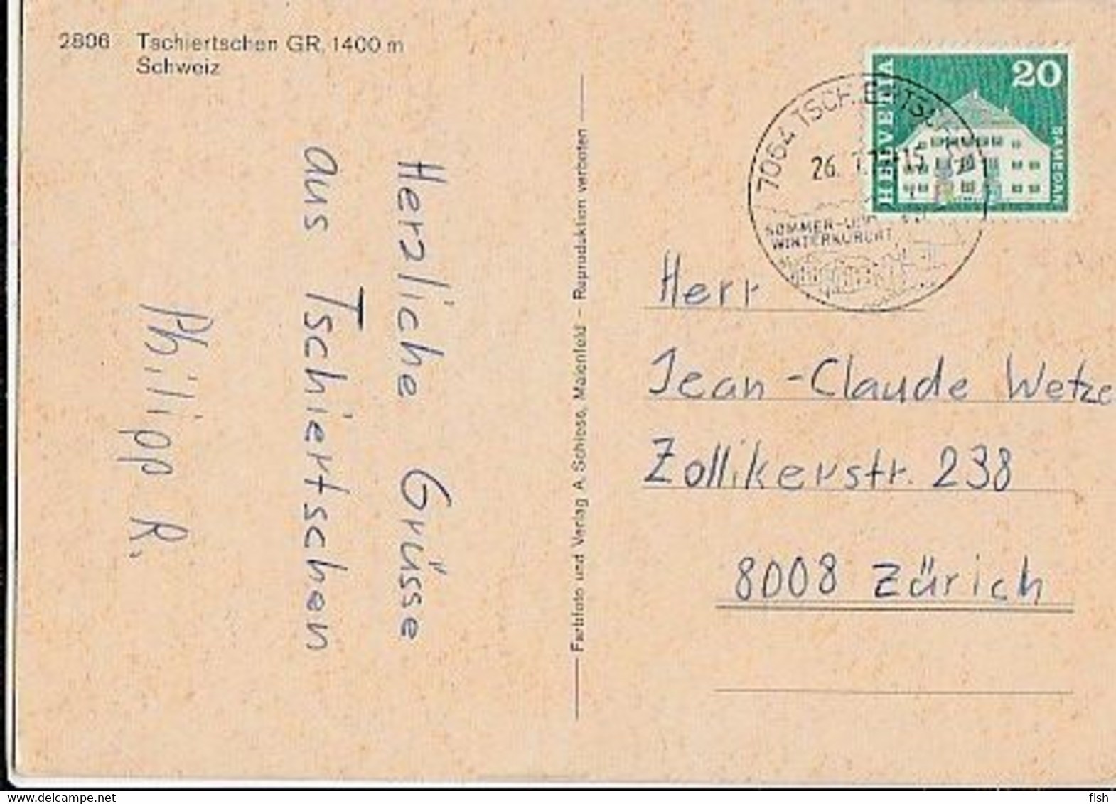 Switzerland & Circulated, Tschiertschen G.R ,1400 M, Zurich 1977 (417) - Tschiertschen