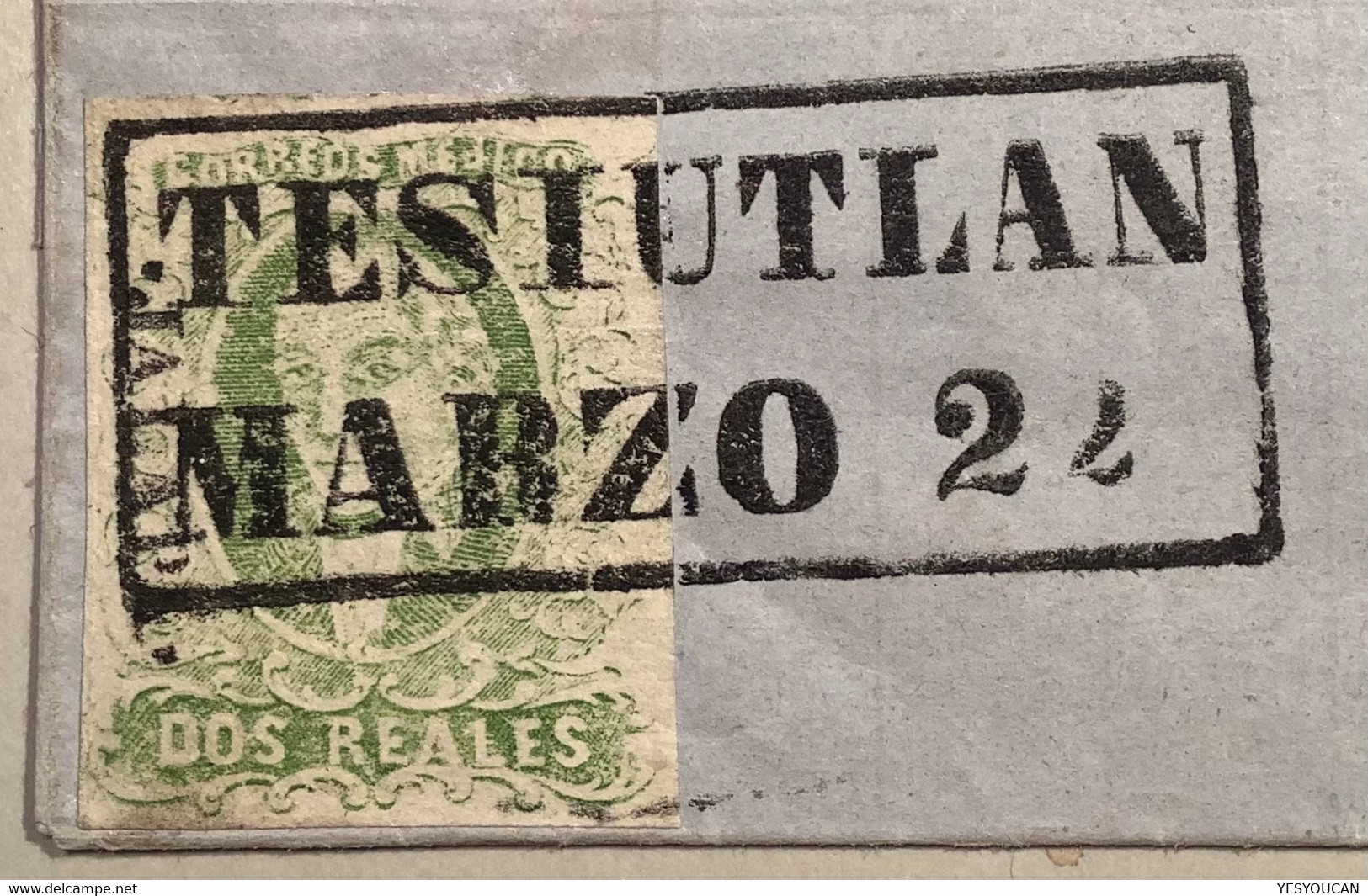1856 2r Hidalgo Yellow Green JALAPA District XF “TESIUTLAN” Cover To Puebla, Signed Lamy (Mexico Mexique Lettre - Messico