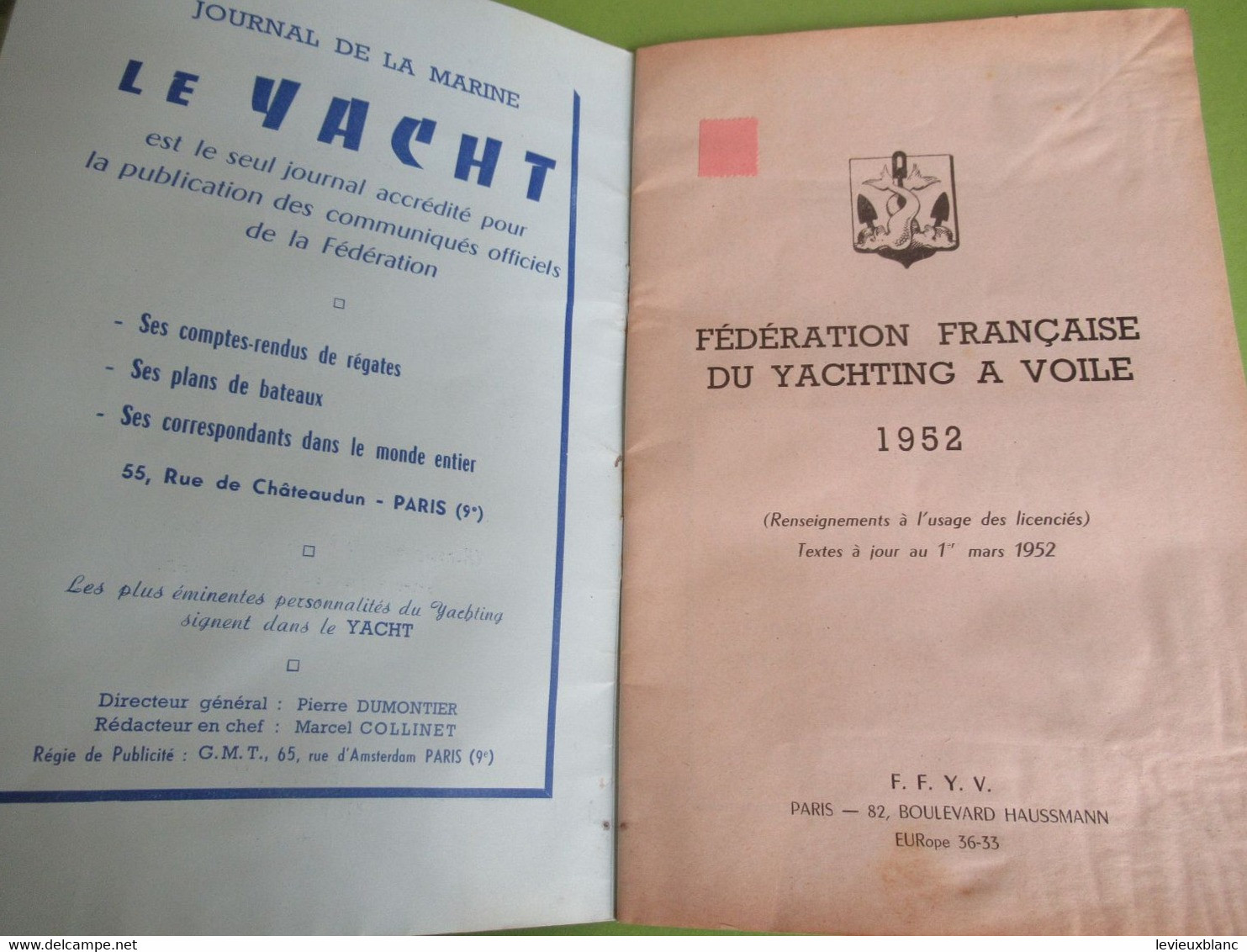 YACHTING/Fédération Française Du Yachting à Voile/Fascicule Renseignements à L'usage Des Licenciés/Le Ménès/1952  VPN363 - Other & Unclassified