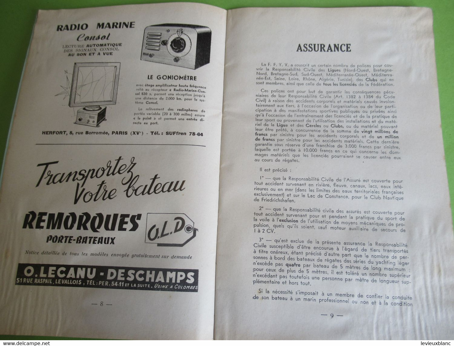 YACHTING/Fédération Française du Yachting à Voile/Fascicule renseignements à l'usage des Licenciés/Le Ménès/1952  VPN363