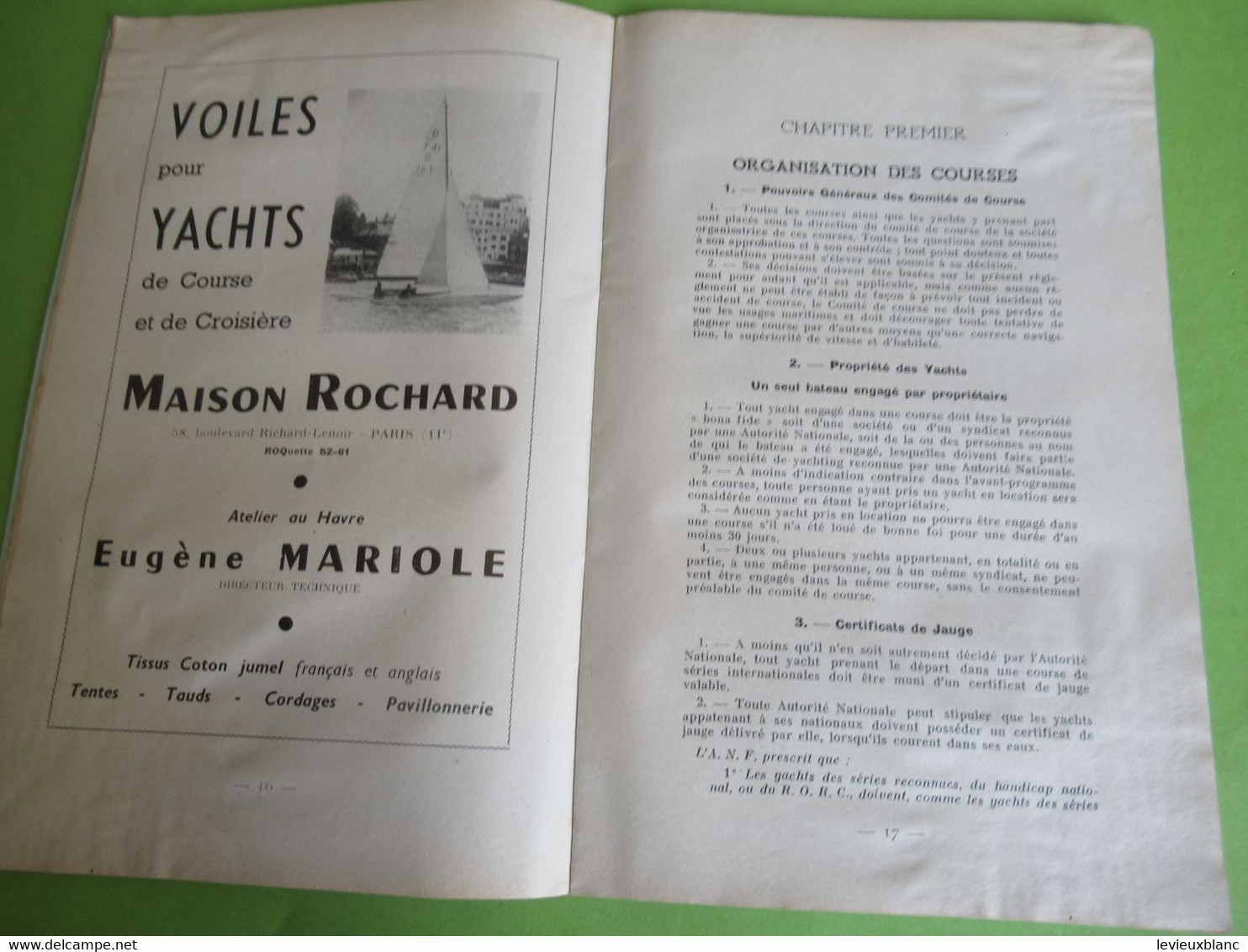 YACHTING/Fédération Française du Yachting à Voile/Fascicule renseignements à l'usage des Licenciés/Le Ménès/1952  VPN363