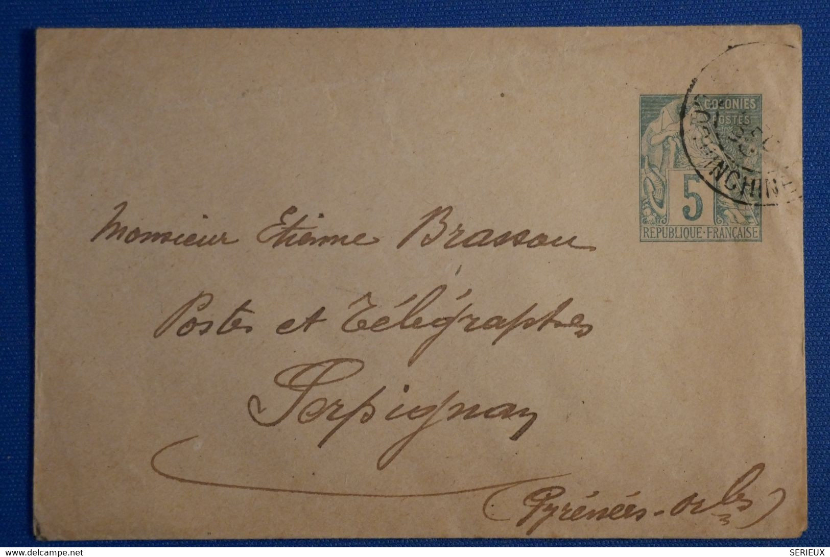 S28 BELLE LETTRE 1890 COCHINCHINE POUR PERPIGNAN FRANCE + AFFRANCH. INTERESSANT - Cartas & Documentos
