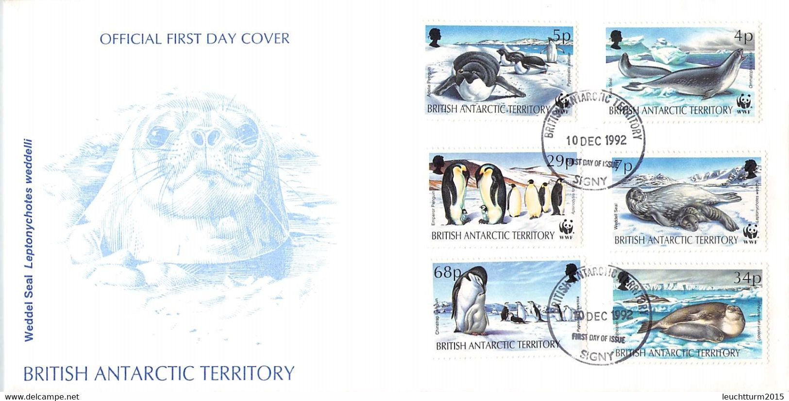 BRIT. ANTARCTIC TERR. - FDC 1992 WEDELL SEAL  Mi #193-198 / YZ186 - FDC