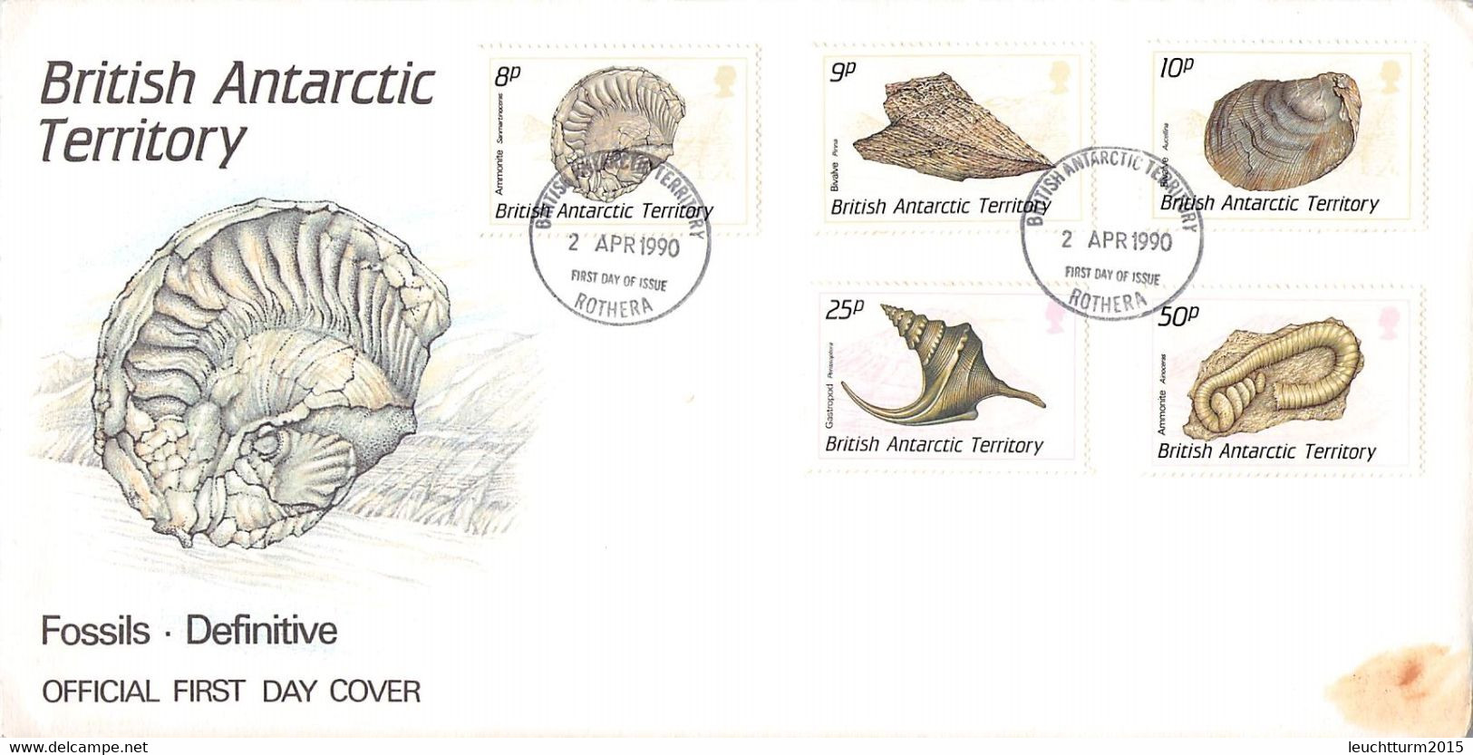 BRIT. ANTARCTIC TERR. - FDC 1990 FOSSILS Mi #163-165, 167-168 / YZ192 - FDC