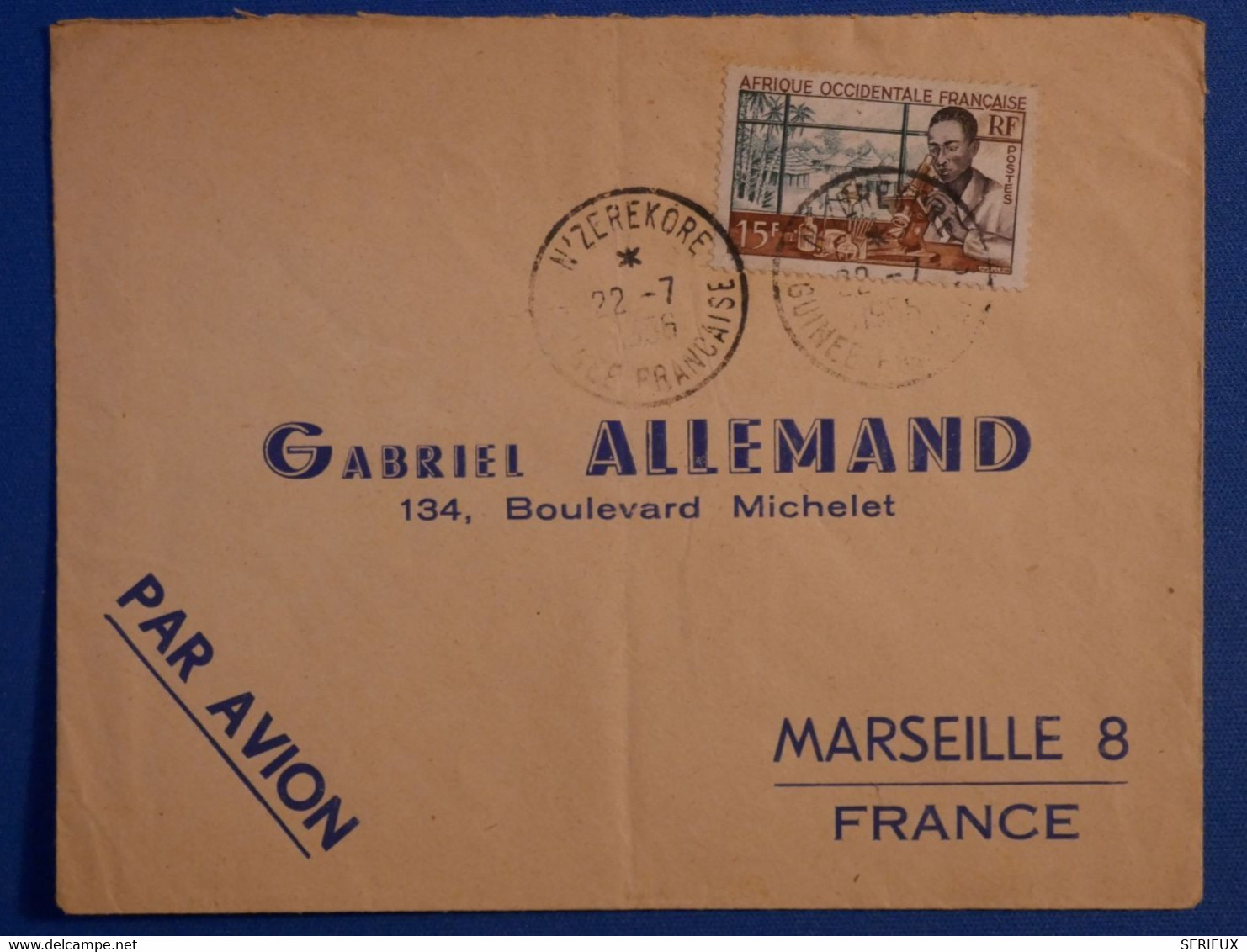 L25 GUINEE BELLE LETTRE ASSEZ RARE 1936 PETIT BUREAU N’Zérékoré POUR MARSEILLE FRANCE+ TAB +AFFRANCH INTERESSANT - Lettres & Documents