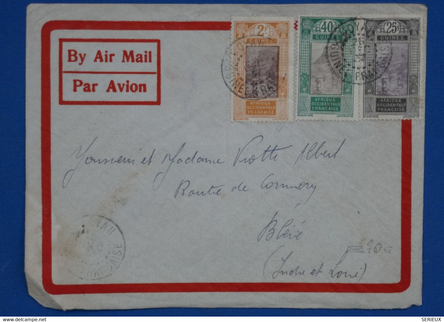 T18 GUINEE AOF BELLE LETTRE 1937 PETIT BUREAU GOYAH POUR BLERE FRANCE + AFFRANCH. TRICOLORE - Lettres & Documents