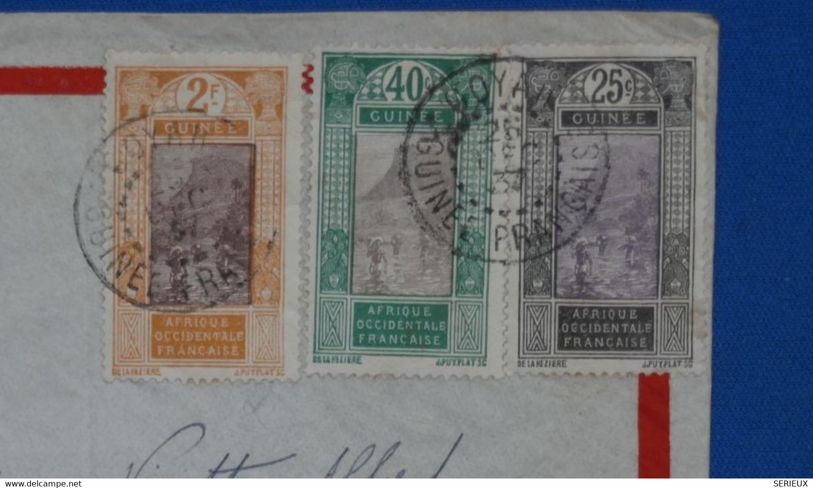 T18 GUINEE AOF BELLE LETTRE 1937 PETIT BUREAU GOYAH POUR BLERE FRANCE + AFFRANCH. TRICOLORE - Lettres & Documents