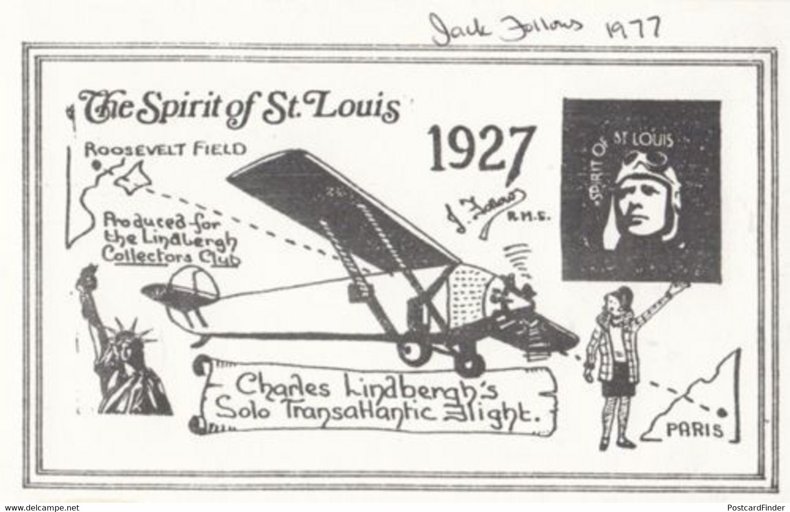 Charles Lindbergh's Solo Flight 1927 St Louis Roosevelt Postcard - Andere & Zonder Classificatie