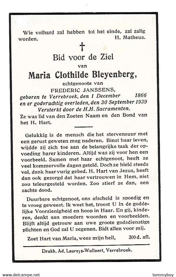 Maria Clothilde Bleyenberg, Verrebroek 1866 - Verrebroek 1939 - Décès