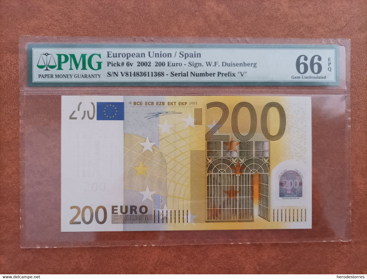 200 EURO SPANIEN(V), T001A, DUISEMBERG, UNCIRCULATED PMG 66 - 200 Euro