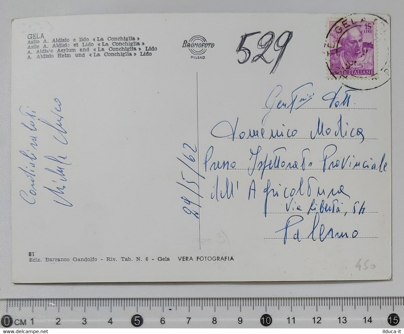 00450 Cartolina - Caltanissetta - Gela - Asilo E La Conchiglia - VG 1962 - Gela