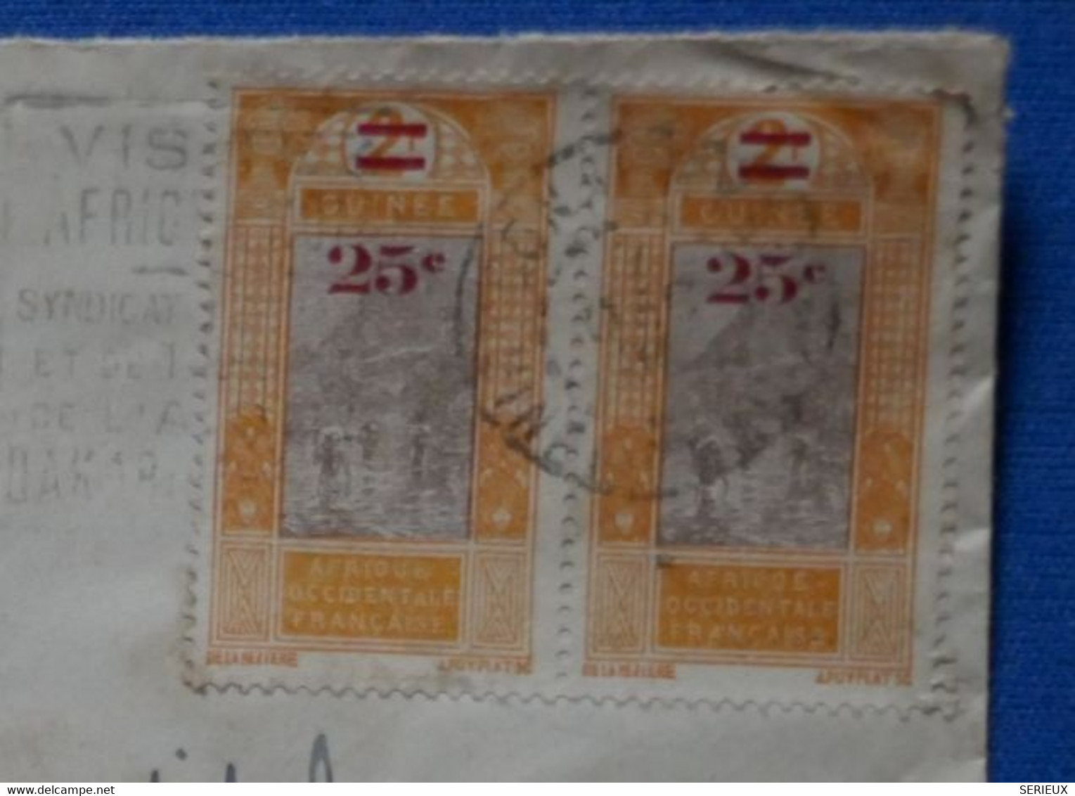 T18 GUINEE AOF BELLE LETTRE 1938 POUR GENILLE FRANCE+ PAIRE T. P SURCHARGES + AFFRANCH. INTERESSANT - Brieven En Documenten