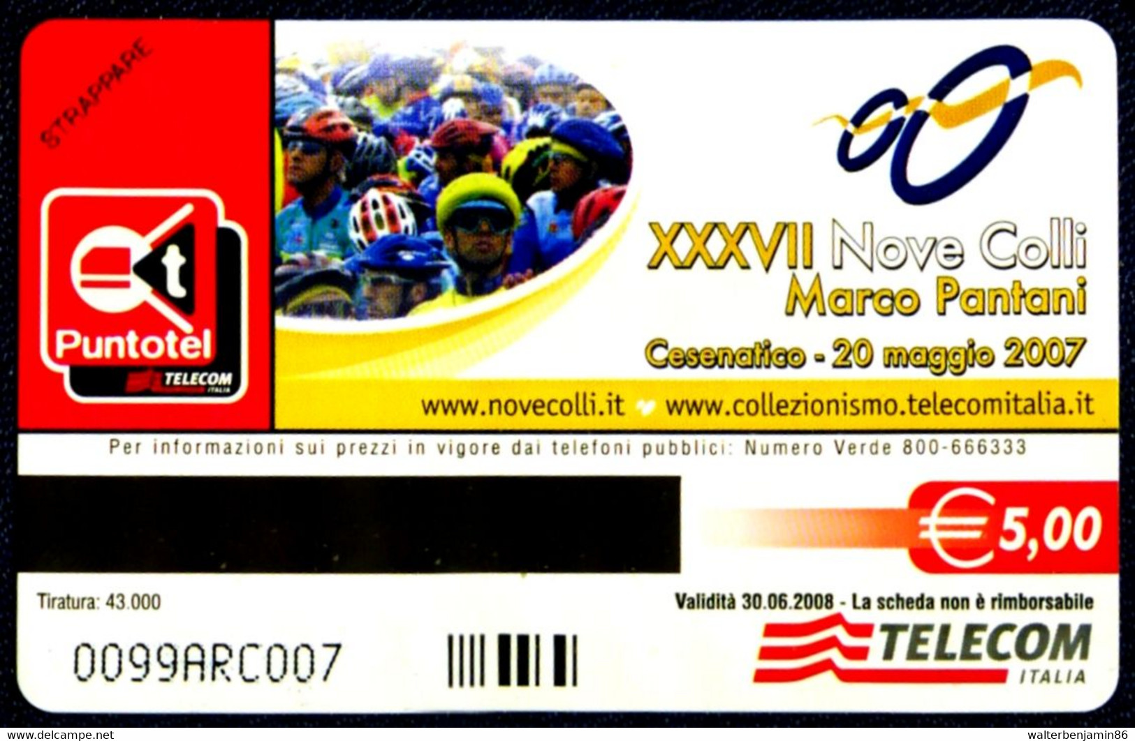 G 2247 749 C&C 4351 SCHEDA NUOVA NOVE COLLI PANTANI - PROVA ARC - Públicas Especiales O Conmemorativas