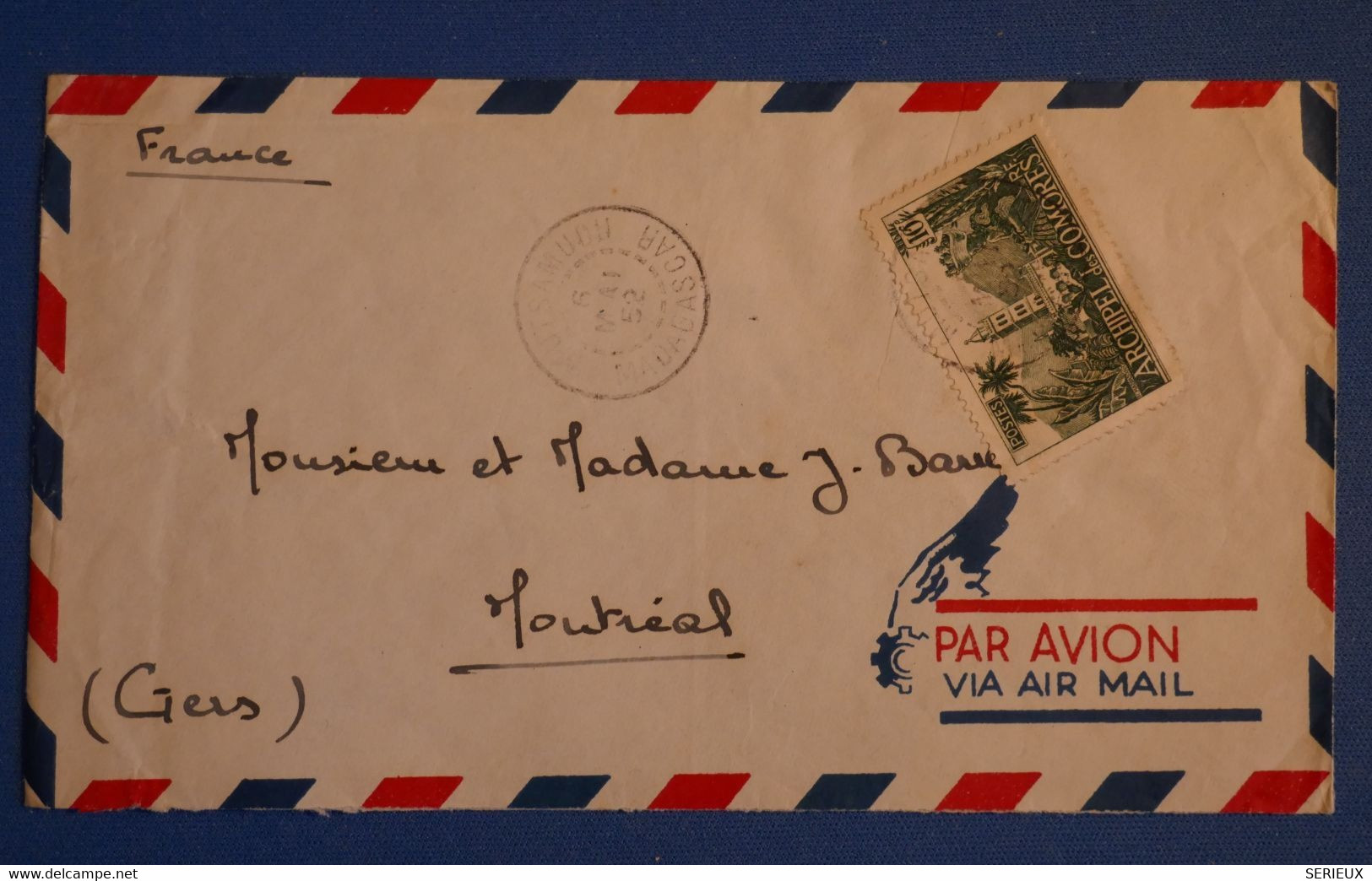 S1 COMORES BELLE LETTRE RARE 1952 PAR AVION PETIT BUREAUX MUTSAMUDU AUJOUAN POUR MONTREAL + N°8 + AFFRANCH PLAISANTT - Storia Postale