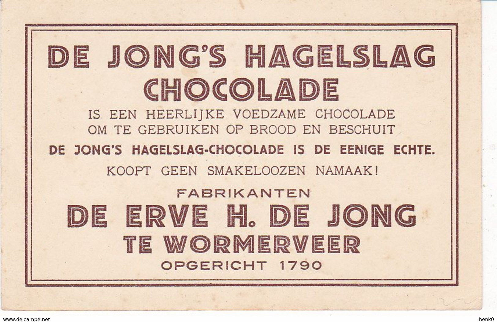 Wormerveer De Jong Chocolade Reclame Apeldoorn Paleis Het Loo OB1180 - Wormerveer