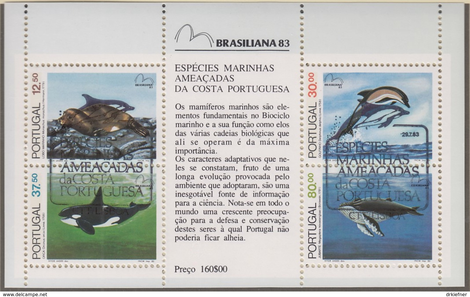 PORTUGAL  Block 41, Gestempelt, Int. Briefmarkenausstellung BRASILIANA ’83: Bedrohte Meeressäugetiere, 1983 - Blokken & Velletjes