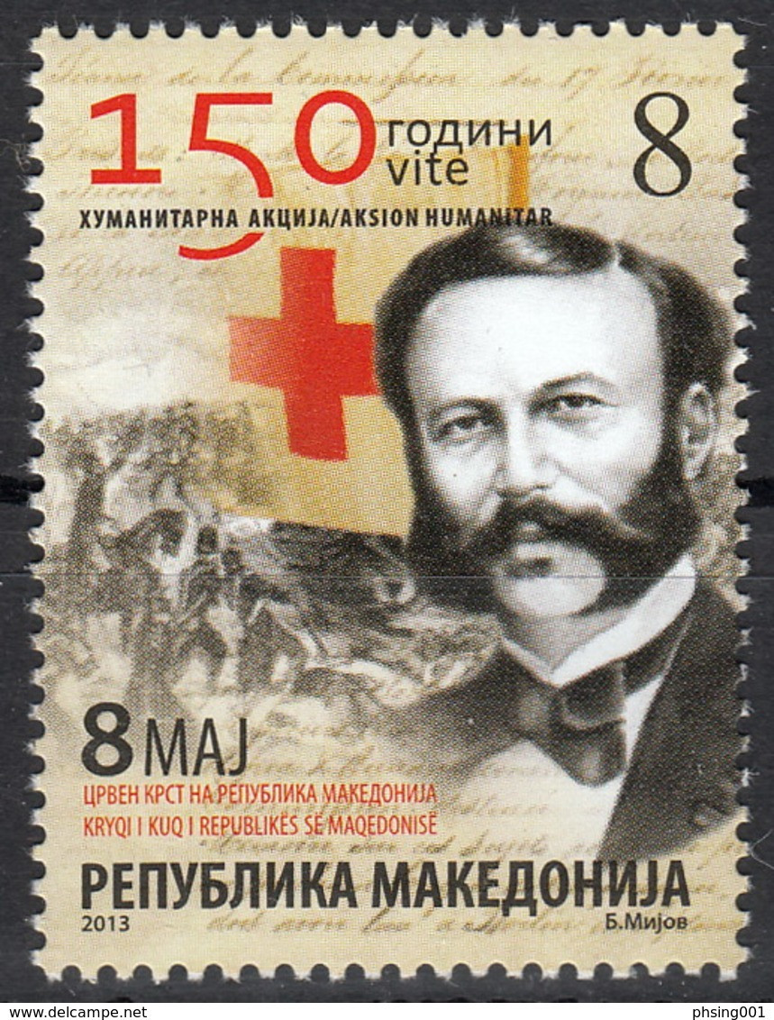 Macedonia 2013 Red Cross Croix Rouge Rotes Kreuz Jean Henry Dunant, Nobel Prize Switzerland, Tax Charity Surcharge MNH - Henry Dunant