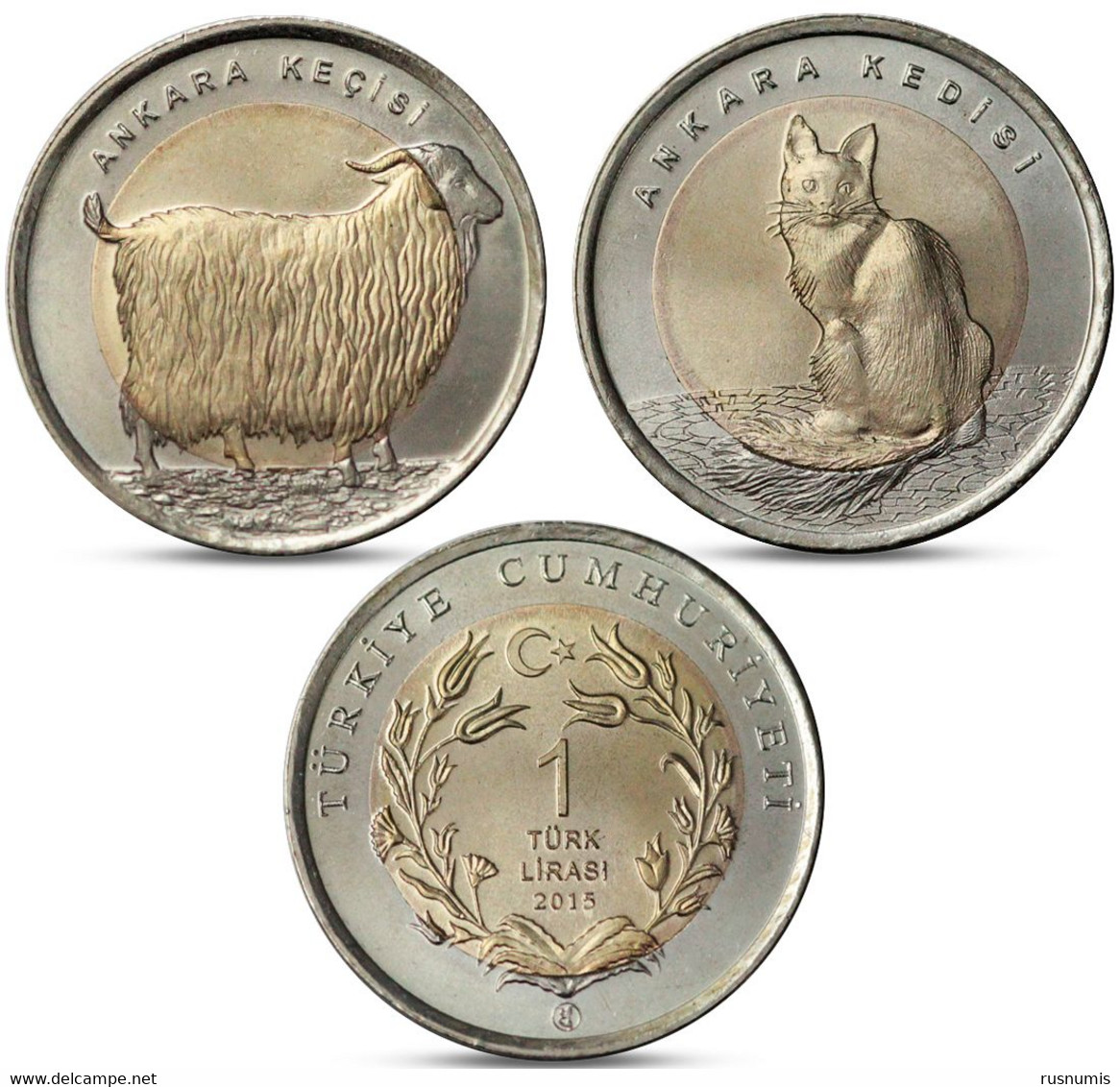 TURKEY Türkei Turquie Tacchino 1 LIRA BIMETAL BI-METALLIC BIMETALL FAUNA ANGORA CAT And GOAT UNC 2015 - Türkei