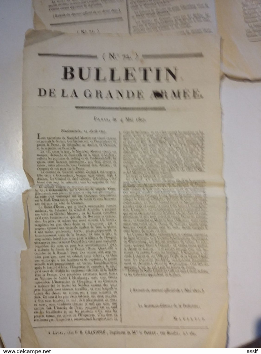 Napoléon Empire 3 BULLETIN De La Grande Armée ( Double Feuille N° 70 Et 71 - Feuille N° 72 ) Finckenstein 1807 - Dantzig - Posters