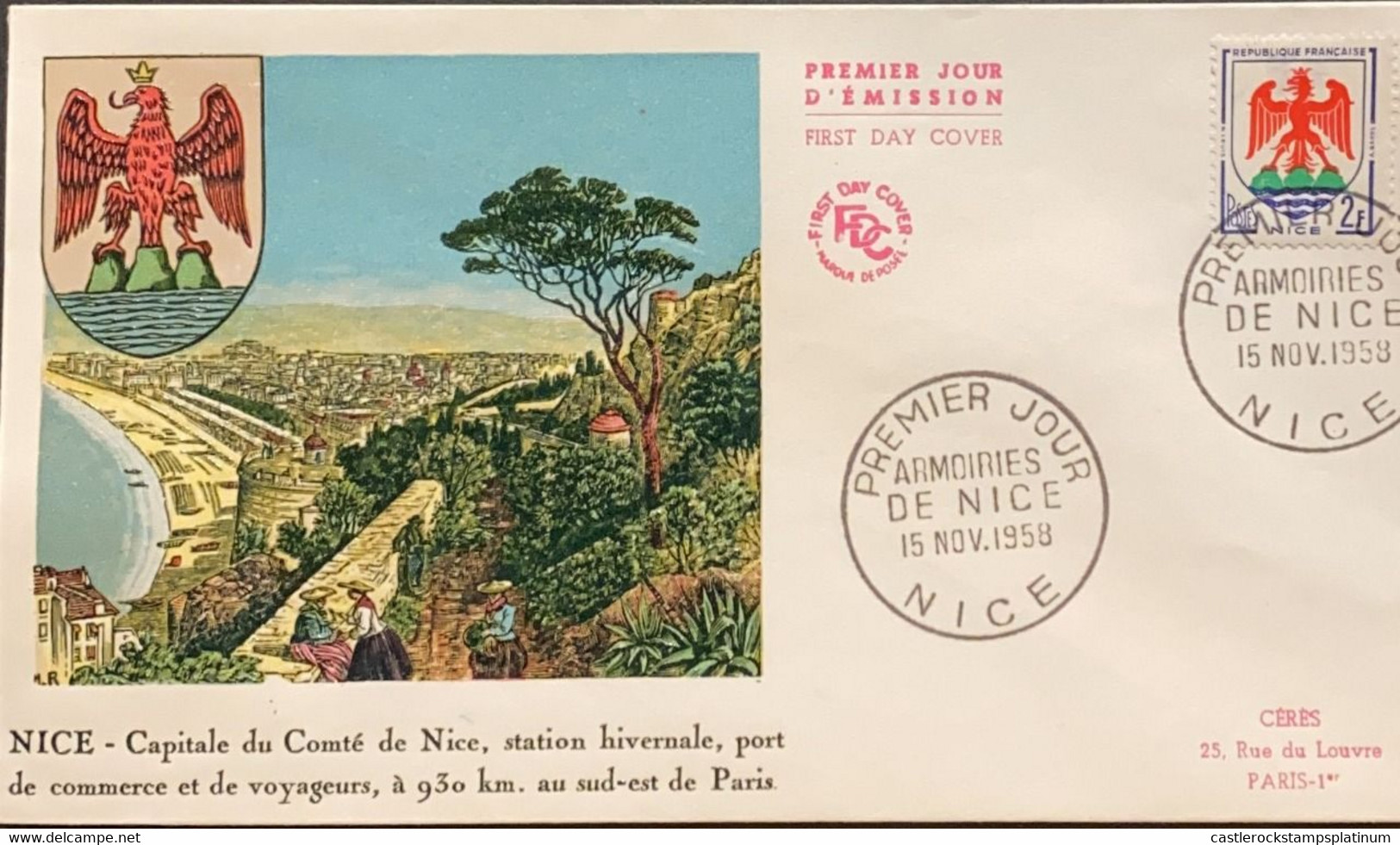 P) 1958 FRANCE, FDC, COAT OF ARM OF NIZA STAMP, WINTER RESORT, COMMERCIAL AND PASSENGER PORT, XF - Andere & Zonder Classificatie