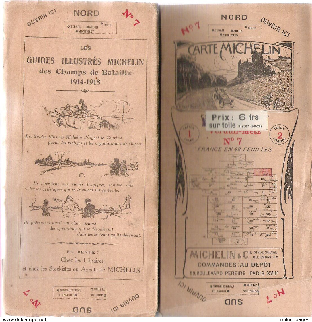 Carte Routière Michelin N°7 Verdun Metz Vers 1920 Illustration De Couverture De Philibert Exemplaire Toilé - Strassenkarten