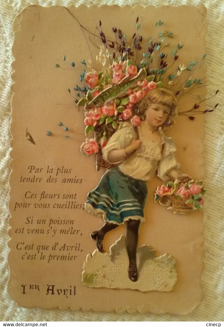 Lot De 2 CHROMO 1er Avril 1897 Petites Cartes Message D'amour Poisson Ange Fleurs - Angeles