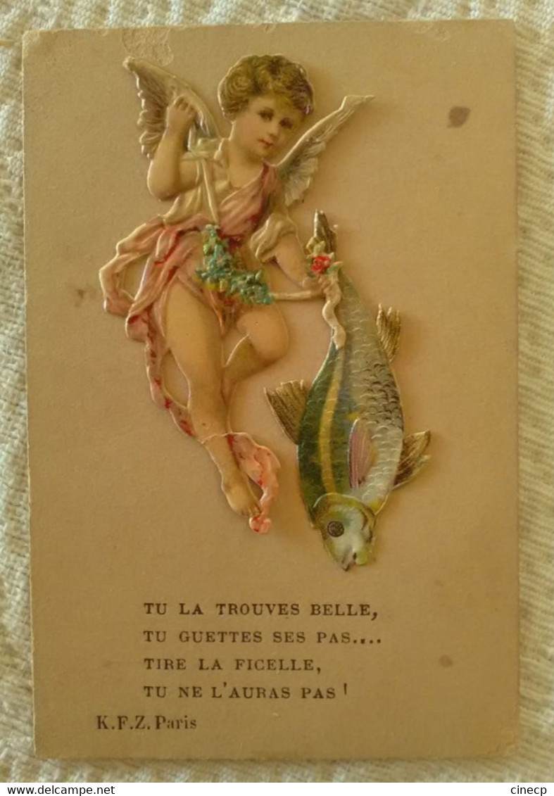 Lot De 2 CHROMO 1er Avril 1897 Petites Cartes Message D'amour Poisson Ange Fleurs - Engel