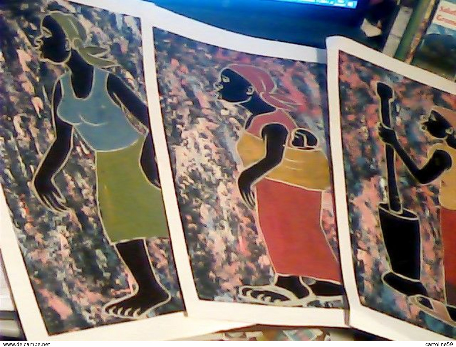 3 DIPINTI ORIGINALE ARTE AFRICANA - AFRICAN ART - DIPINTO - QUADRO - PAINTING Signed NK C889 36X21,5 - Gouaches