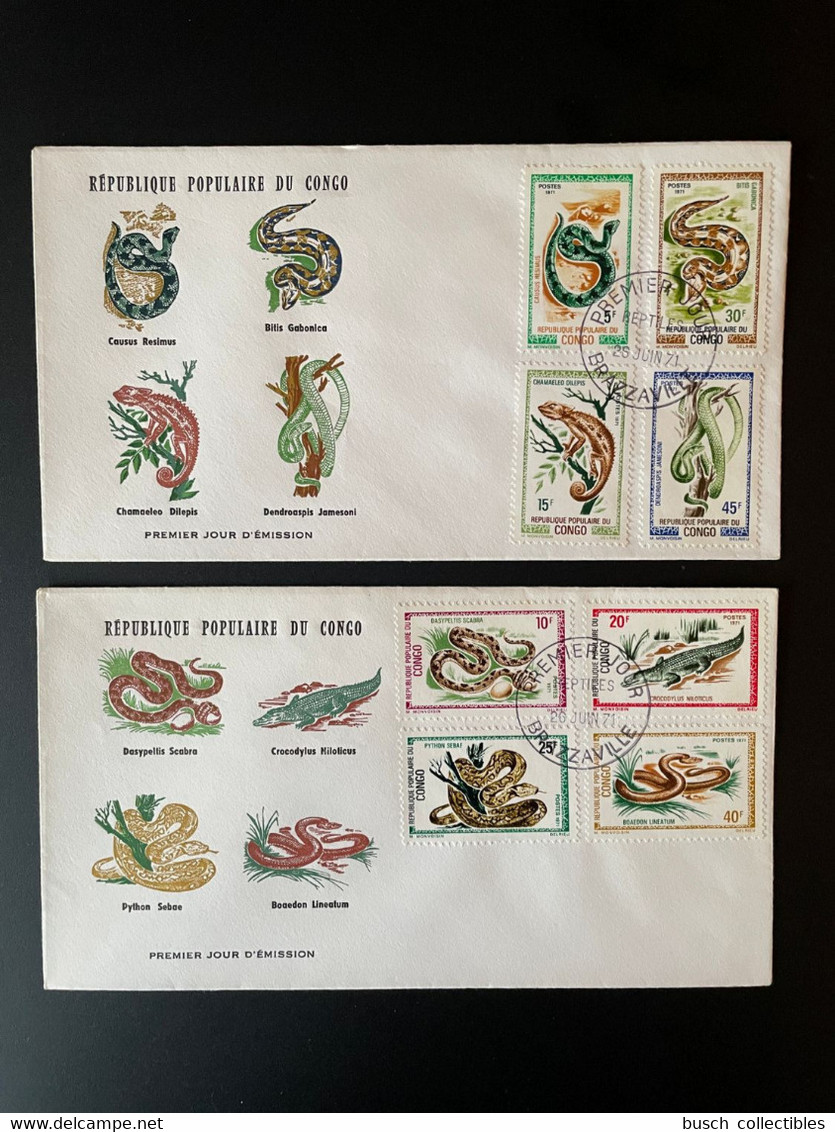 Congo 1971 Mi. 291 - 298 FDC 1er Jour Cover Reptiles Reptilien Snake Serpent Schlange Crocodile Krokodil - Schlangen