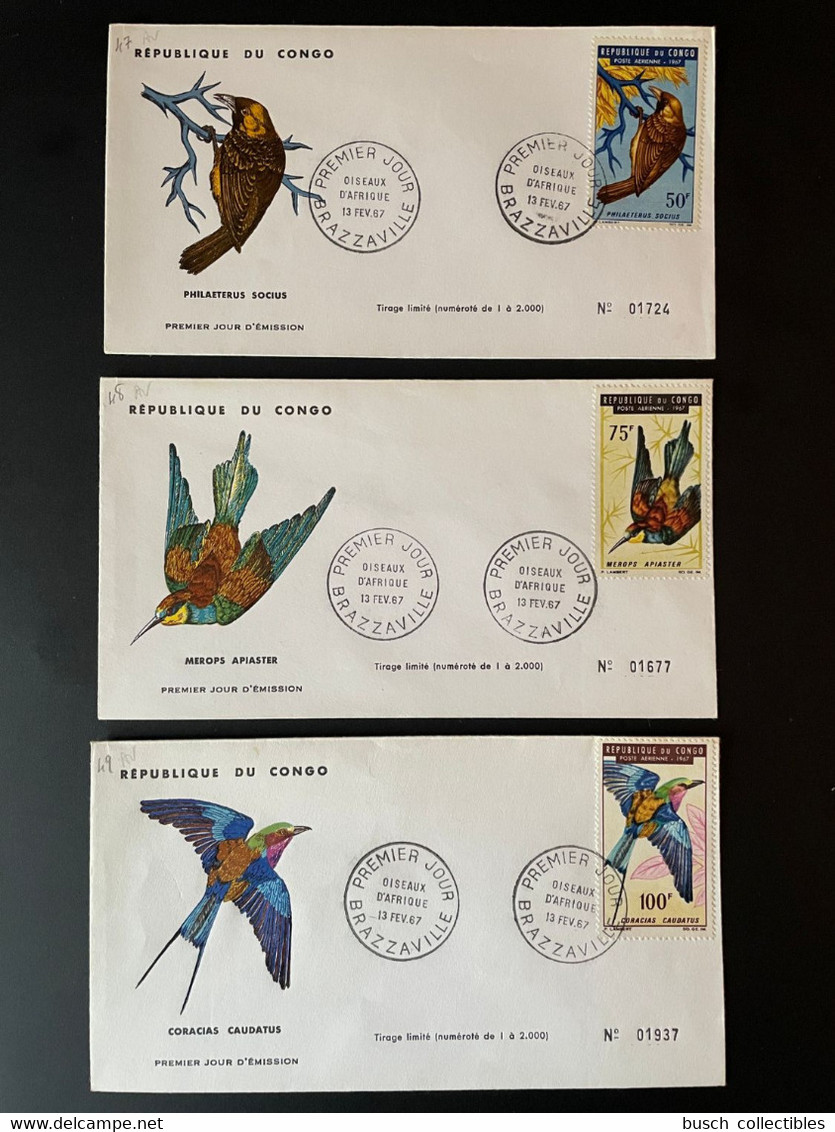 Congo 1967 Mi. 116 - 118 FDC 1er Jour Cover Oiseaux D'Afrique Vögel Birds Faune Fauna - Autres & Non Classés