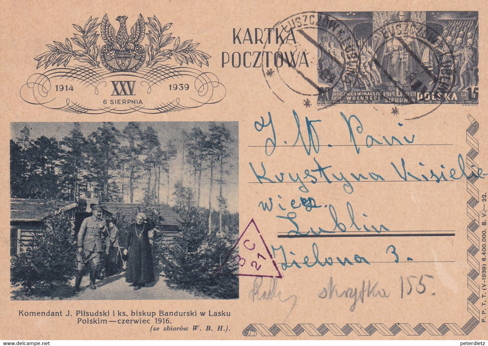 POLEN POLSKA 1939 15 Gr/ POSTKARTE PILSUDSKI LUSZCZOW-LUBLIN - Briefe U. Dokumente