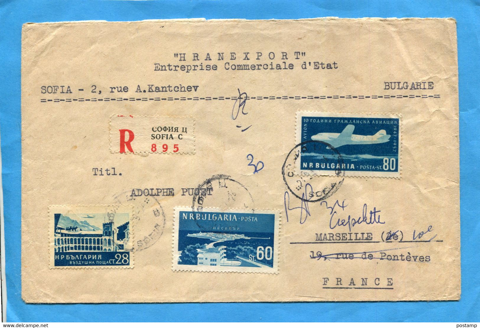 MARCOPHILIE-bulgarie-lettre-REC-> Françe Cad- Sofia1959-3 Stamps - Briefe U. Dokumente