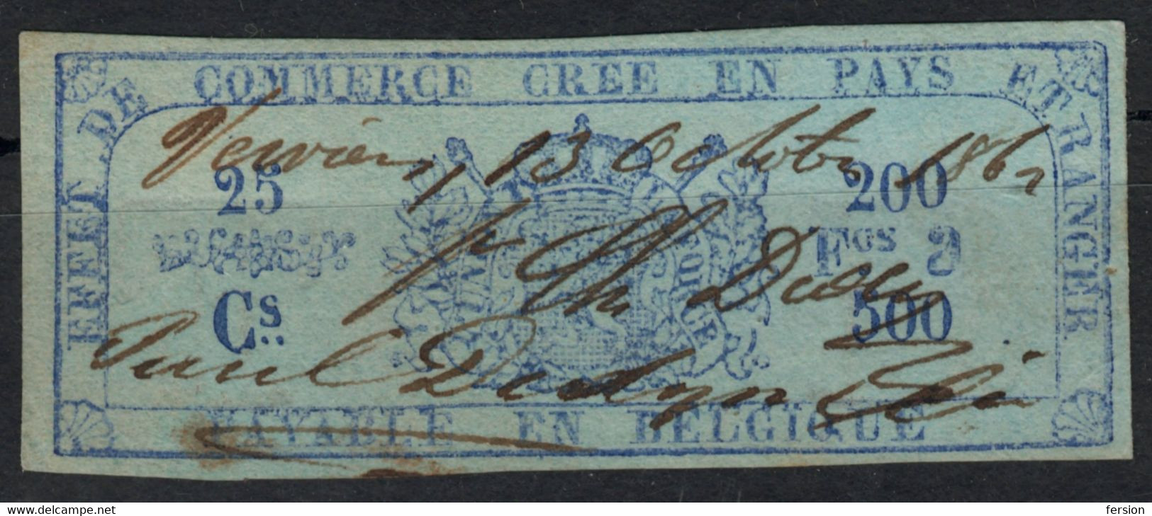 1861 Coat Of Arms BELGIUM - Tax Official Fiscal Revenue Stamp - Used CUT - Altri & Non Classificati