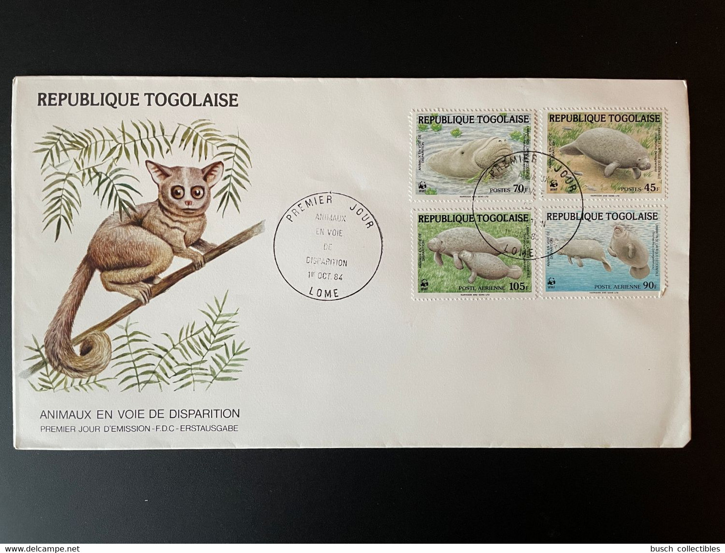 Togo 1984 Mi. 1763 - 1766 FDC 1er Jour Cover LOCAL WWF Animaux En Voie De Disparition Lamantin Faune Fauna - FDC