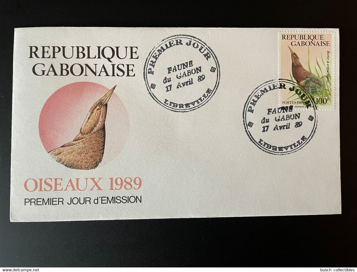 Gabon Gabun 1989 Mi. 1030 FDC 1er Jour Cover Oiseaux Birds Vögel Butor à Crète Blanc - Andere & Zonder Classificatie