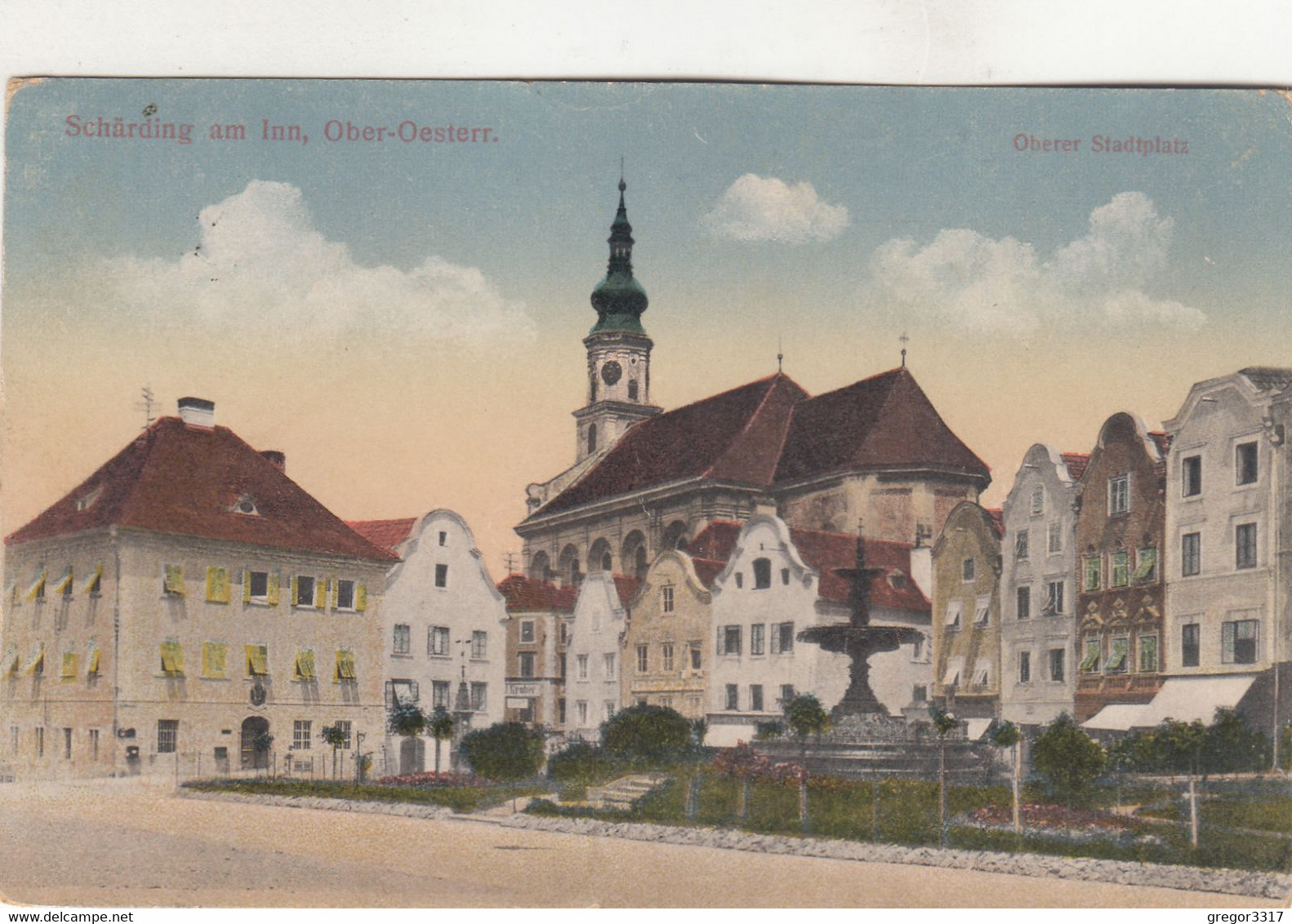 A2390) SCHÄRDING - Oberer Stadtplatz - Ober Österreich - ALT !! Kirche Häuser Brunnen TOPÜ 1915 - Schärding