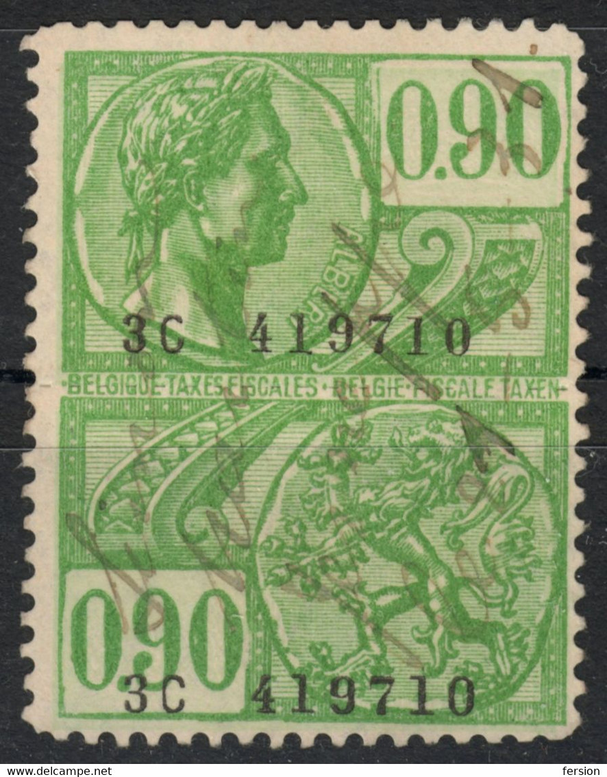 BELGIUM BELGIQUE - Revenue TAX Fiscal Official Stamp KING ALBERT  / Coat Of Arms / LION - USED - 90 C. - Marken