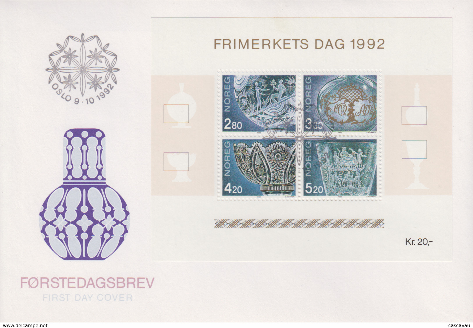 Enveloppe  FDC   1er   Jour   NORVEGE  Bloc  Feuillet   Journée  Du  Timbre   1992 - FDC