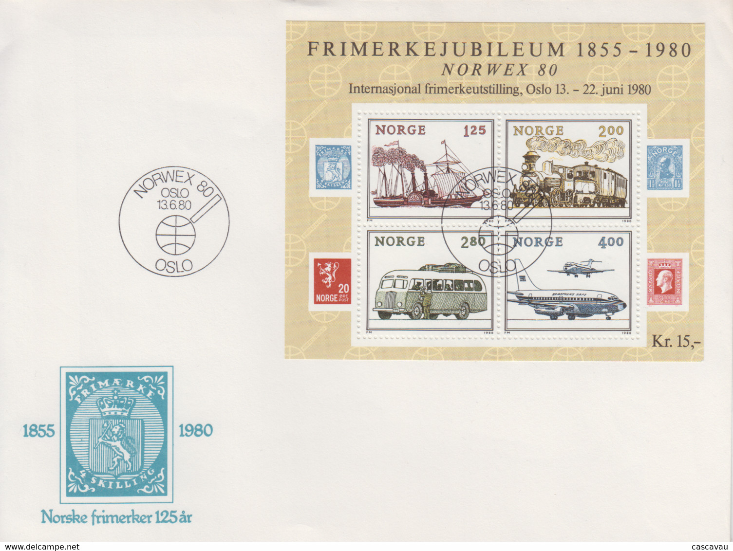 Enveloppe  FDC   1er   Jour   NORVEGE  Bloc  Feuillet   Exposition  Philatélique  Internationale   NORWEX   1980 - FDC