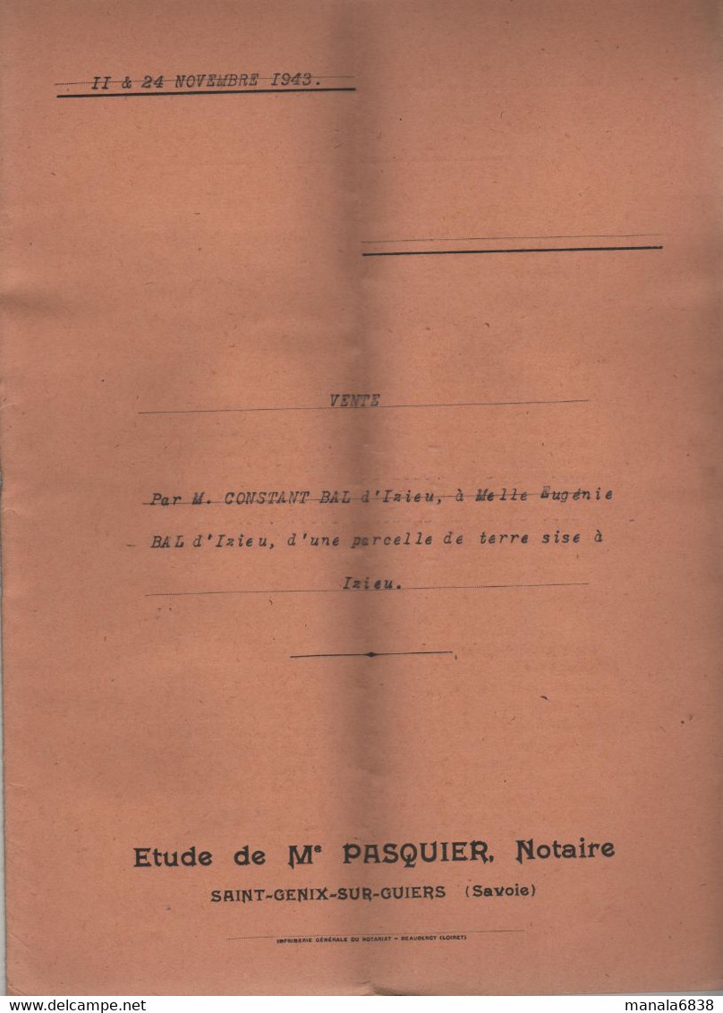 1943 Vente Constant Bal à Eugénie Bal Izieu - Non Classés