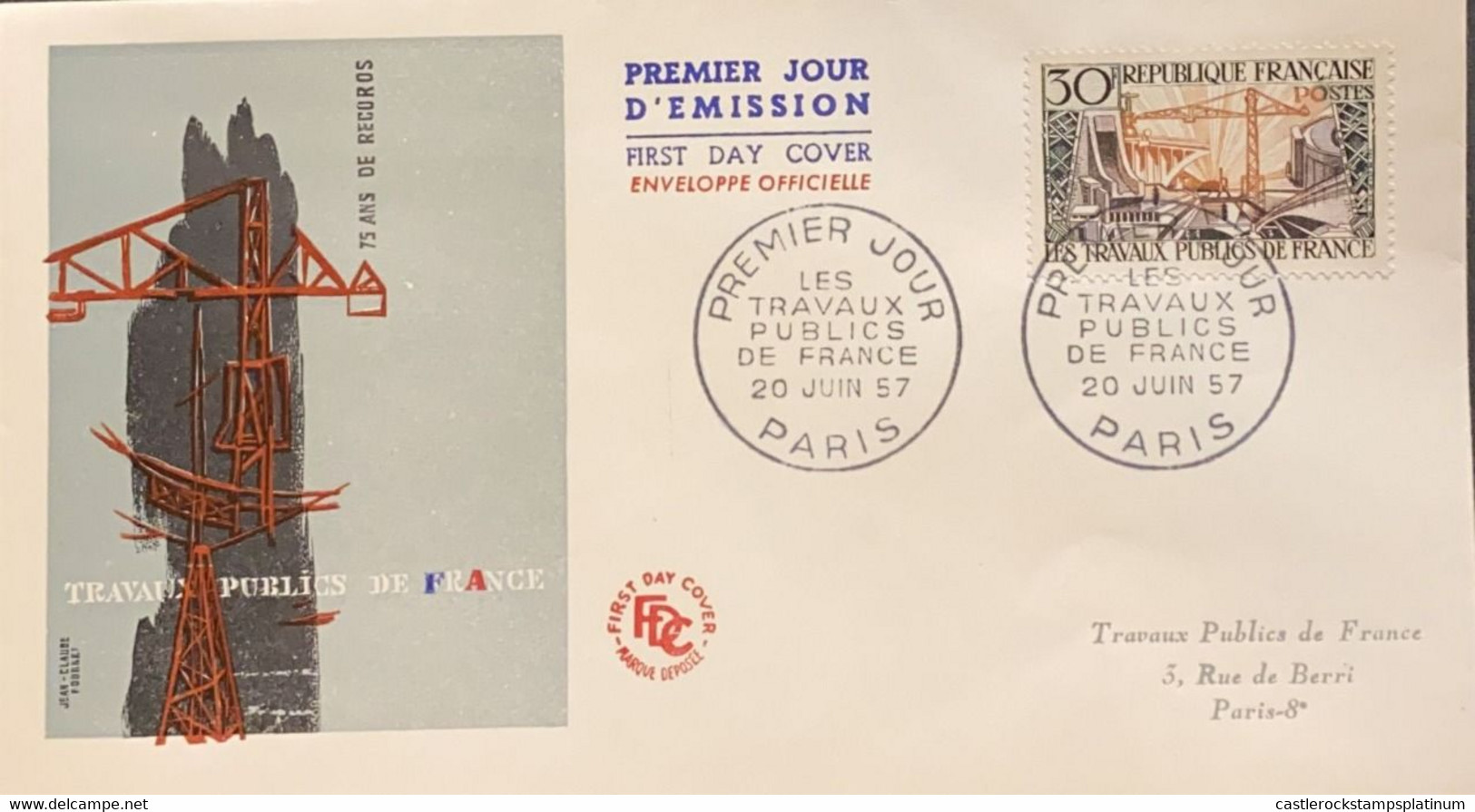P) 1957 FRANCE, FDC, FRENCH PUBLIC WORKS STAMP, CONSTRUCTION, REMODELING, XF - Otros & Sin Clasificación