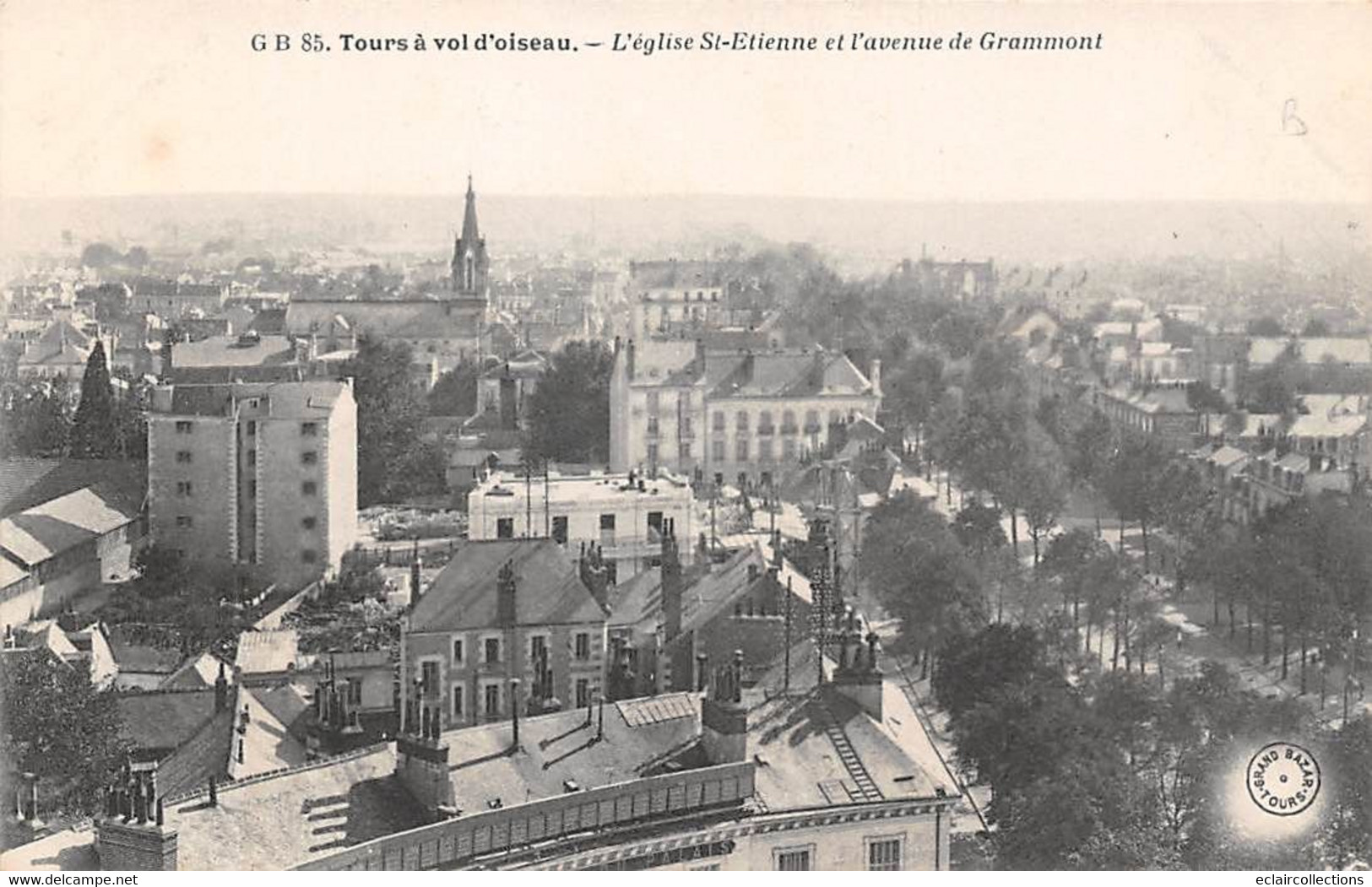 Tours     37          A Vol D'oiseau.  Eglise St Etienne Et Avenue De Grammont  (voir Scan) - Tours